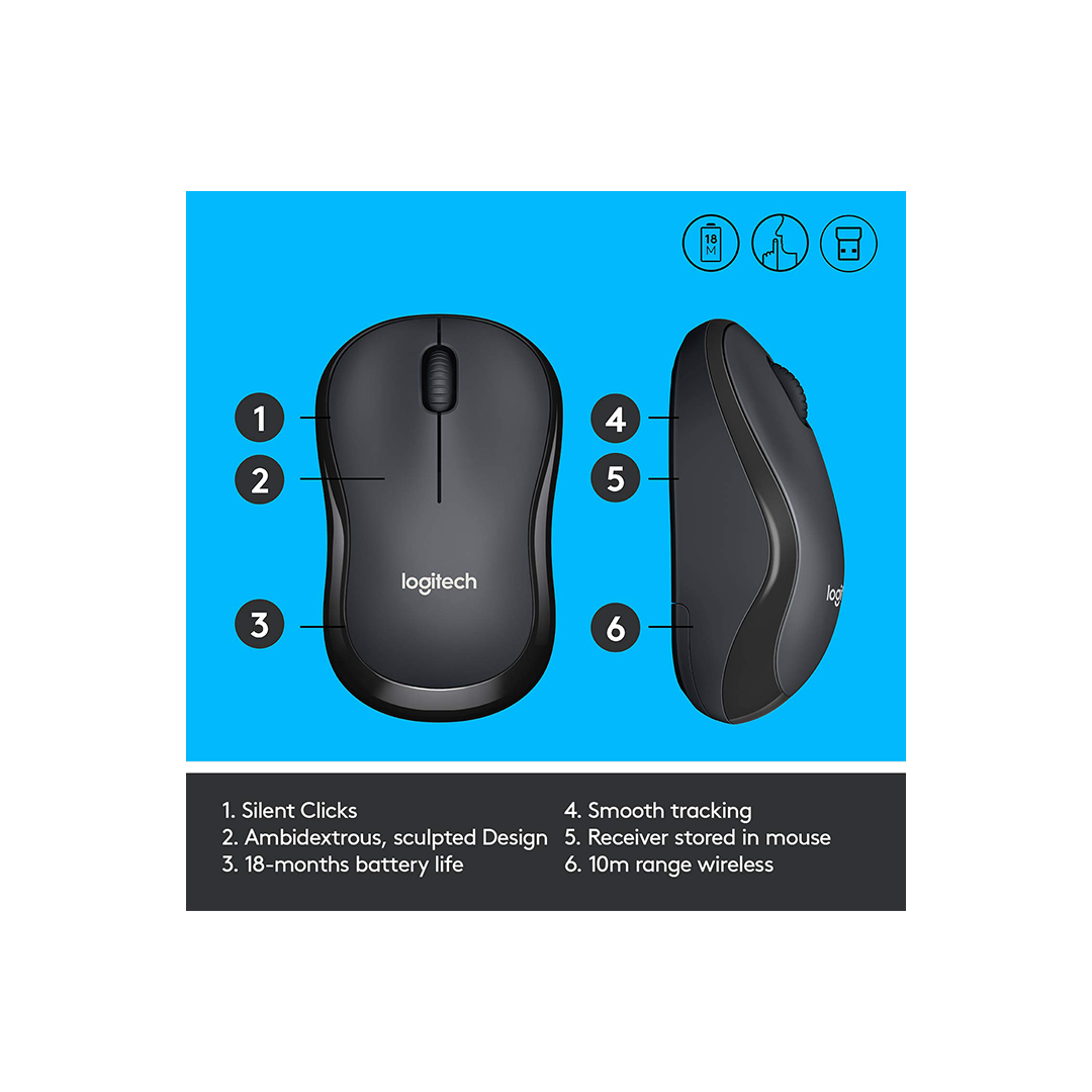 Logitech M221 Wireless Mouse - Charcoal Grey in Qatar Logitech M221 Wireless Mouse - Charcoal Grey in Qatar